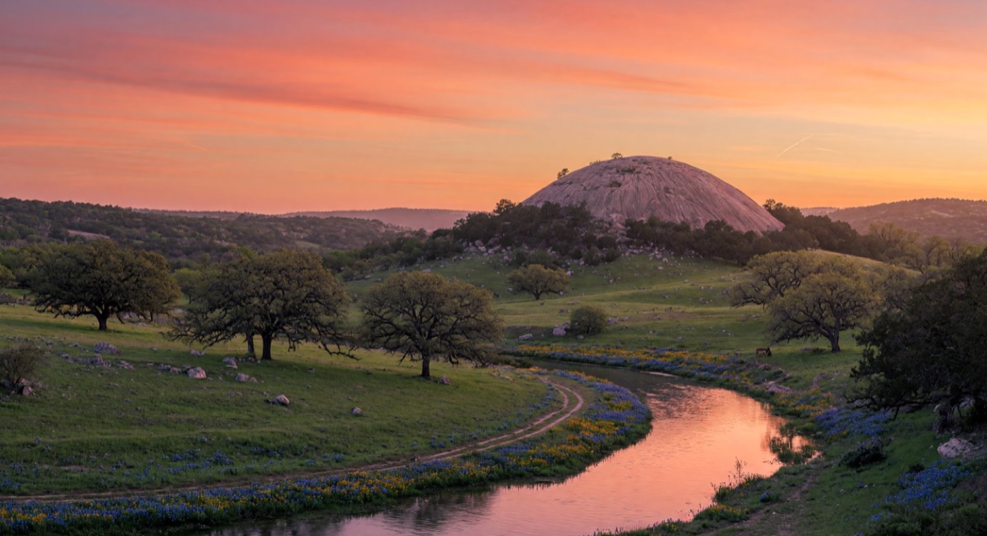Texas Hill Country landscape near northwest San Antonio at sunset