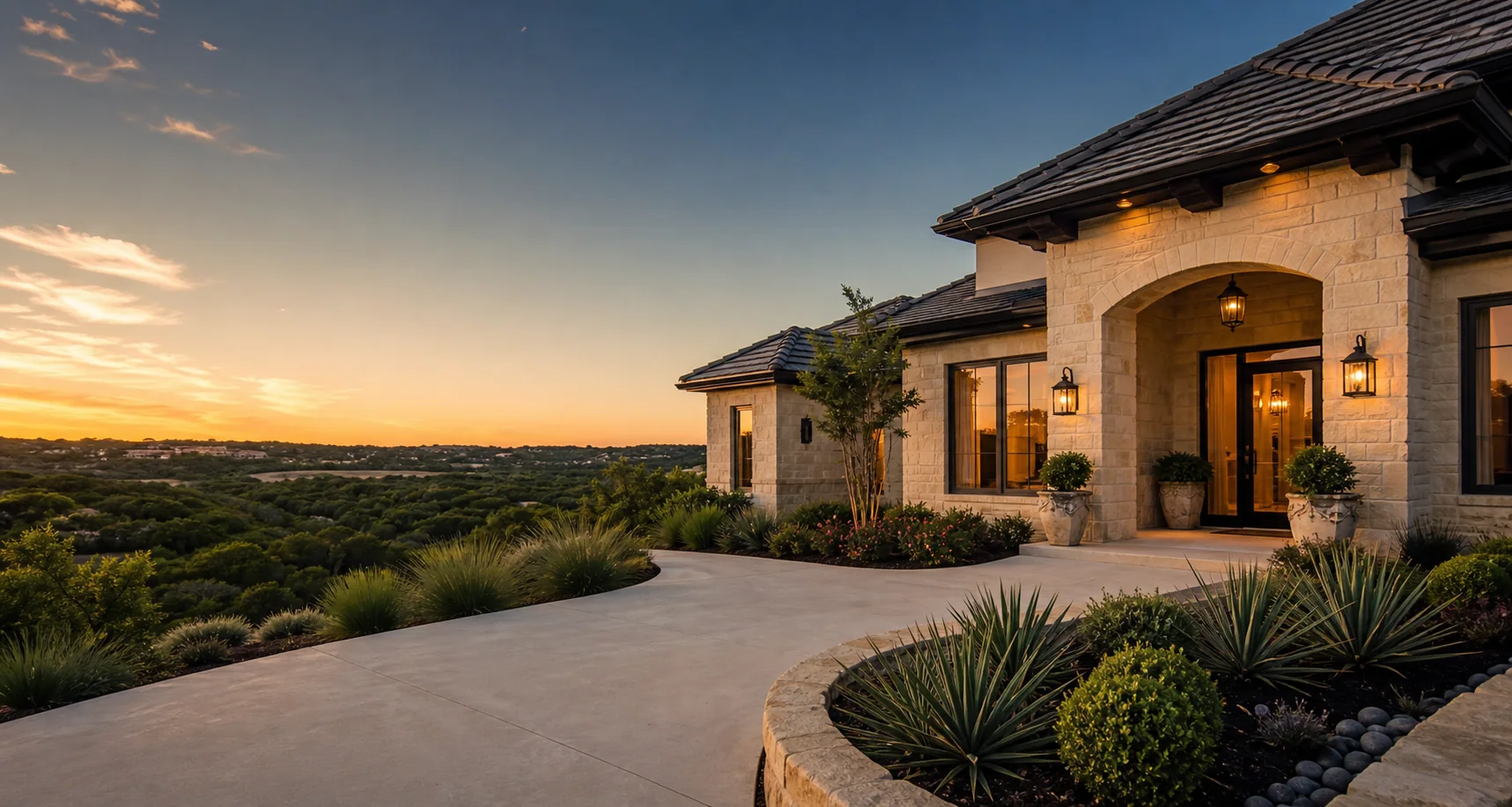 San Antonio home overlooking the Hill Country at golden hour