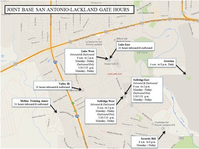 Gate access at Joint Base San Antonio-Lackland, official JBSA public-domain photo illustration